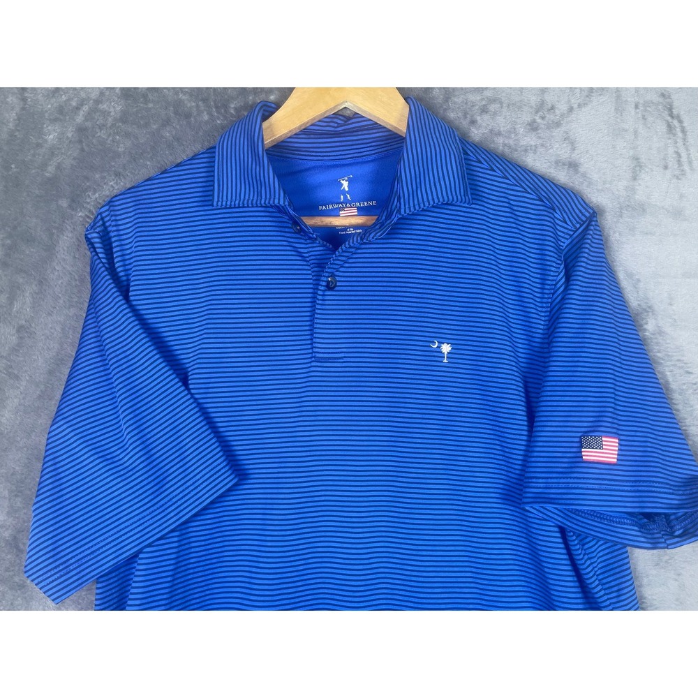 Fairway & Greene Mens Medium Blue Striped Golf Polo Shirt South Carolina Flag
